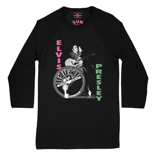 Pink & Lime Elvis Presley Hips Baseball T-Shirt - raglanblackblacksleeve