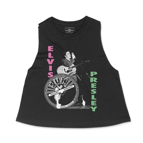 Pink & Lime Elvis Presley Hips Racerback Crop Top - Women