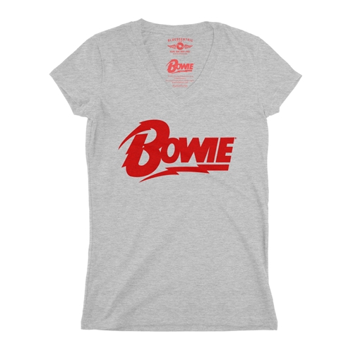 Red David Bowie Diamond Logo V-Neck T Shirt - Women