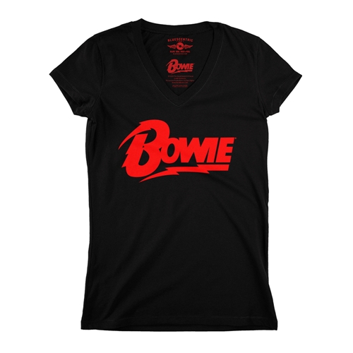 Red David Bowie Diamond Logo V-Neck T Shirt - Women