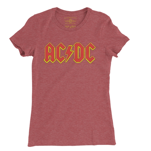AC/DC Comic Logo Ladies T Shirt - Relaxed Fit - ladiesheatherred