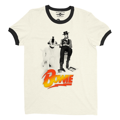 David Bowie with Dog Ringer T-Shirt - ringernaturalblacktrim