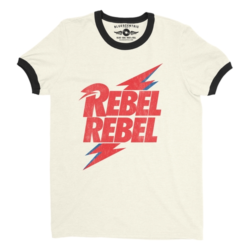 David Bowie Rebel Rebel Ringer T-Shirt - ringernaturalblacktrim