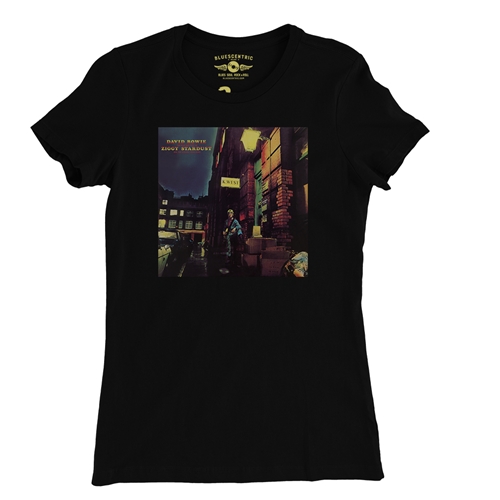 David Bowie Ziggy Stardust Album Cover Ladies T Shirt - Relaxed Fit - ladiesblack