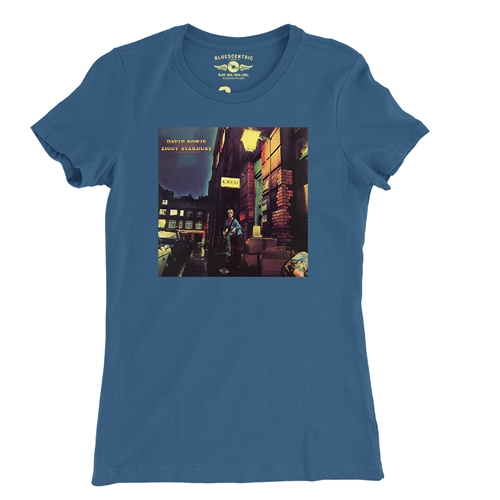 David Bowie Ziggy Stardust Album Cover Ladies T Shirt - Relaxed Fit - ladiesblue