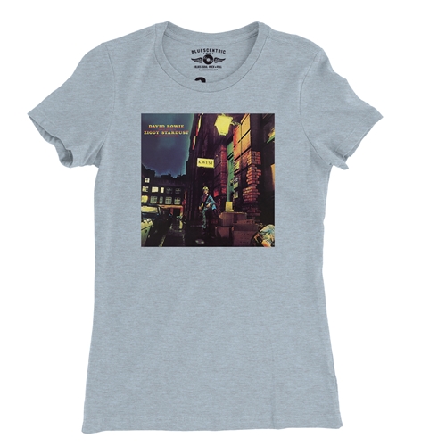David Bowie Ziggy Stardust Album Cover Ladies T Shirt - Relaxed Fit - ladiesheatherprismblue