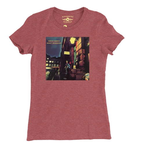 David Bowie Ziggy Stardust Album Cover Ladies T Shirt - Relaxed Fit - ladiesheatherred