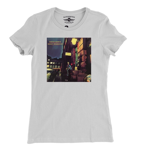 David Bowie Ziggy Stardust Album Cover Ladies T Shirt - Relaxed Fit - ladieswhite