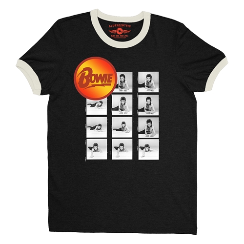 David Bowie Photo Roll Ringer T-Shirt - ringerblackcreamtrim