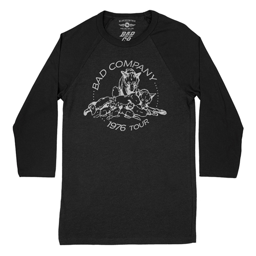 Bad Company 1976 Tour Baseball T-Shirt - raglanblackblacksleeve