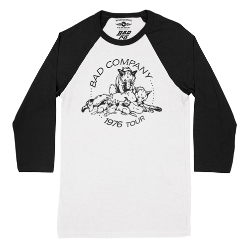 Bad Company 1976 Tour Baseball T-Shirt - raglanwhiteblacksleeve