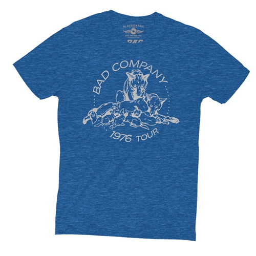 Bad Company 1976 Tour T-Shirt - Lightweight Vintage Style - vintageheatherroyalblue