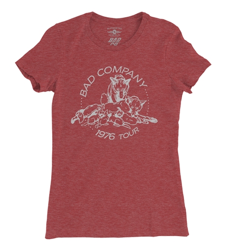 Bad Company 1976 Tour Ladies T Shirt - Relaxed Fit - ladiesheatherred