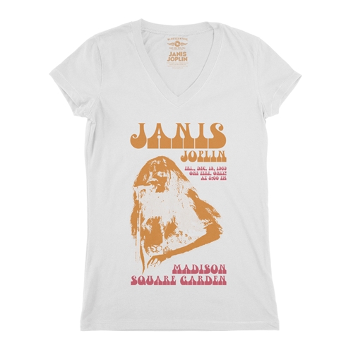 Janis Joplin at Madison Square Garden V-Neck T Shirt - Women