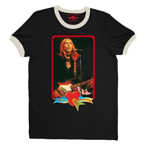 Tom Petty Red Guitar Ringer T-Shirt - ringerblackcreamtrim