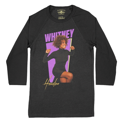Whitney Houston 80s Vibes Baseball T-Shirt - raglanblackblacksleeve