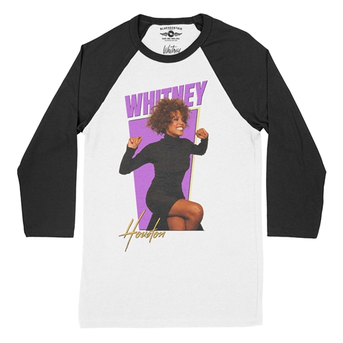 Whitney Houston 80s Vibes Baseball T-Shirt - raglanwhiteblacksleeve