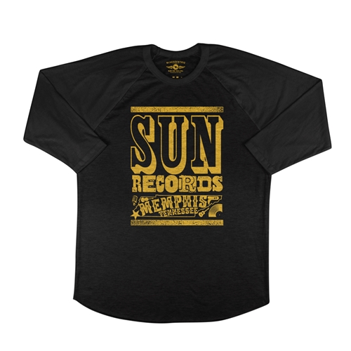 Sun Records Tennessee Home Baseball T-Shirt - raglanblackblacksleeve