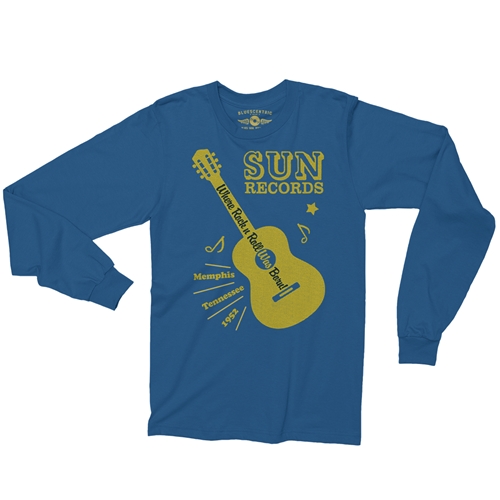 Sun Records Halftone Guitar Long Sleeve T-Shirt - longsleeveblue