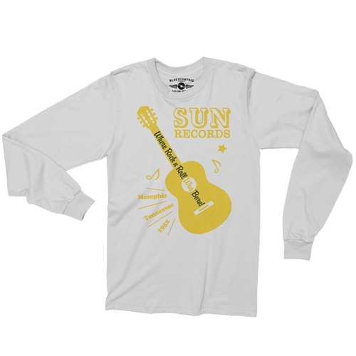 Sun Records Halftone Guitar Long Sleeve T-Shirt - longsleevewhite