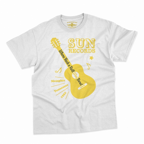 Sun Records Halftone Guitar T-Shirt - Classic Heavy Cotton - classicwhite