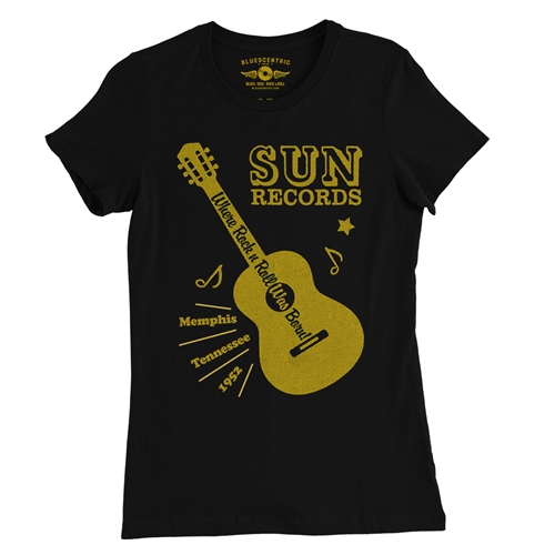 Sun Records Halftone Guitar Ladies T Shirt - Relaxed Fit - ladiesblack