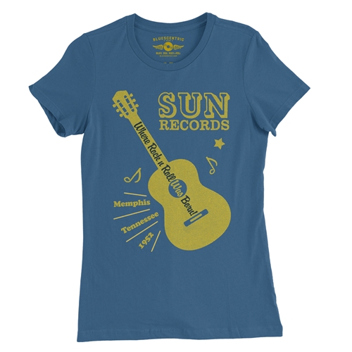 Sun Records Halftone Guitar Ladies T Shirt - Relaxed Fit - ladiesblue