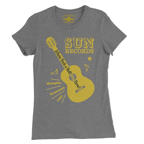 Sun Records Halftone Guitar Ladies T Shirt - Relaxed Fit - ladiesdeepheather