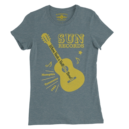 Sun Records Halftone Guitar Ladies T Shirt - Relaxed Fit - ladiesheatherdeepteal