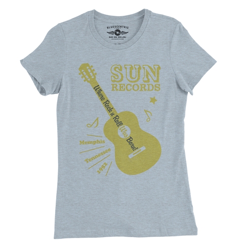 Sun Records Halftone Guitar Ladies T Shirt - Relaxed Fit - ladiesheatherprismblue