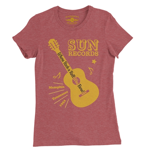 Sun Records Halftone Guitar Ladies T Shirt - Relaxed Fit - ladiesheatherred
