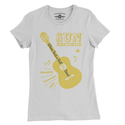 Sun Records Halftone Guitar Ladies T Shirt - Relaxed Fit - ladieswhite