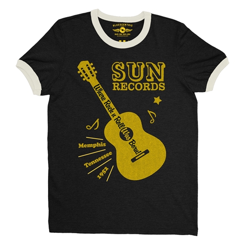 Sun Records Halftone Guitar Ringer T-Shirt - ringerblackcreamtrim