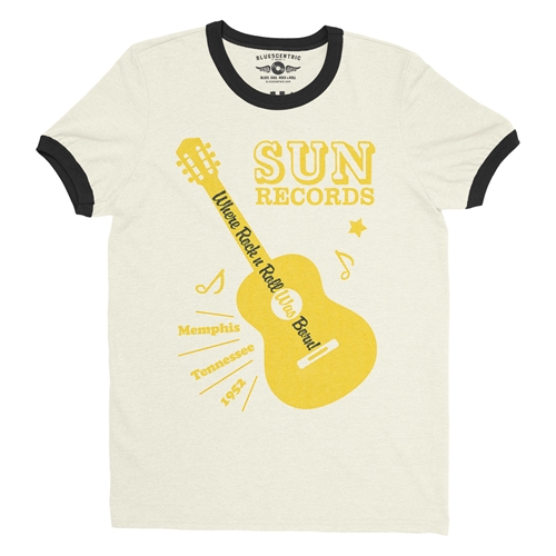 Sun Records Halftone Guitar Ringer T-Shirt - ringernaturalblacktrim