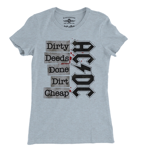 AC/DC Dirty Deeds Ladies T Shirt - Relaxed Fit - ladiesheatherprismblue