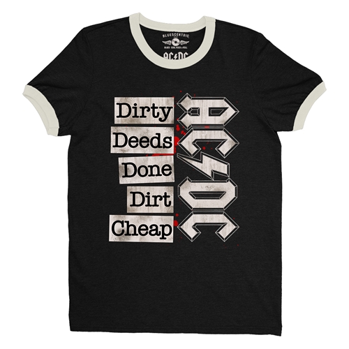 AC/DC Dirty Deeds Ringer T-Shirt - ringerblackcreamtrim