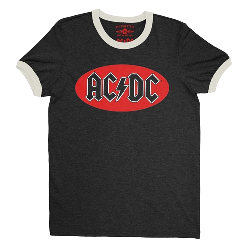 Oval AC/DC Logo Ringer T-Shirt - ringerblackcreamtrim