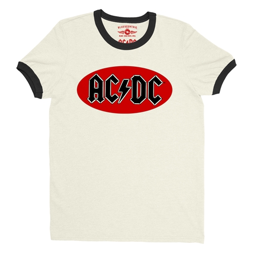 Oval AC/DC Logo Ringer T-Shirt - ringernaturalblacktrim