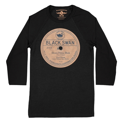 Black Swan Down Home Blues Vinyl Baseball T-Shirt - raglanblackblacksleeve