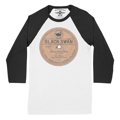 Black Swan Down Home Blues Vinyl Baseball T-Shirt - raglanwhiteblacksleeve