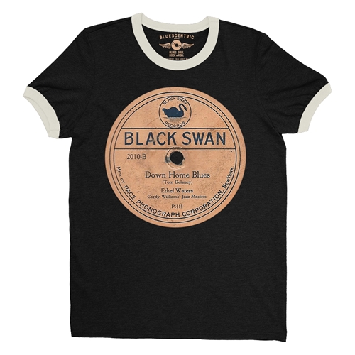 Black Swan Down Home Blues Vinyl Ringer T-Shirt - ringerblackcreamtrim