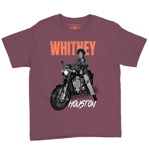 Whitney Houston Motorcycle Youth T-Shirt - Lightweight Vintage Children & Toddlers - youthheathermaroon