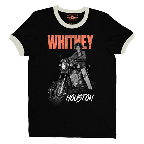 Whitney Houston Motorcycle Ringer T-Shirt - ringerblackcreamtrim