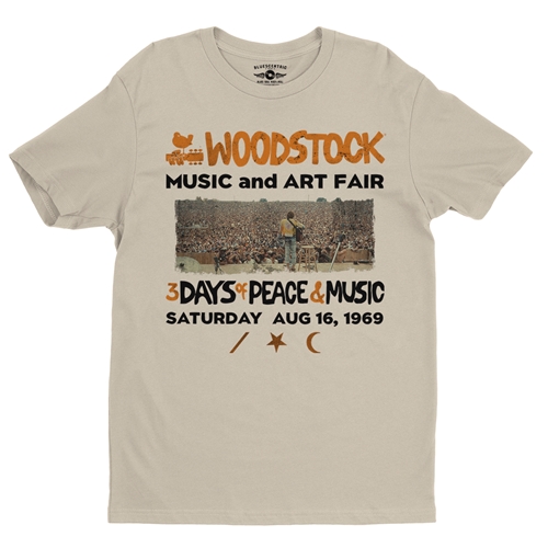 Woodstock Ticket & Symbol Shirt T-Shirt - Lightweight Vintage Style - vintagecream