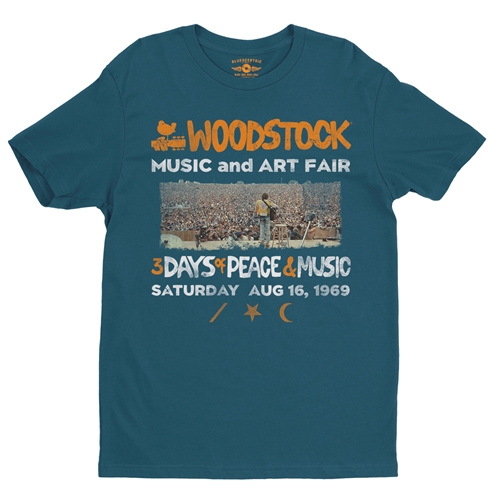 Woodstock Ticket & Symbol Shirt T-Shirt - Lightweight Vintage Style - vintagedeepteal