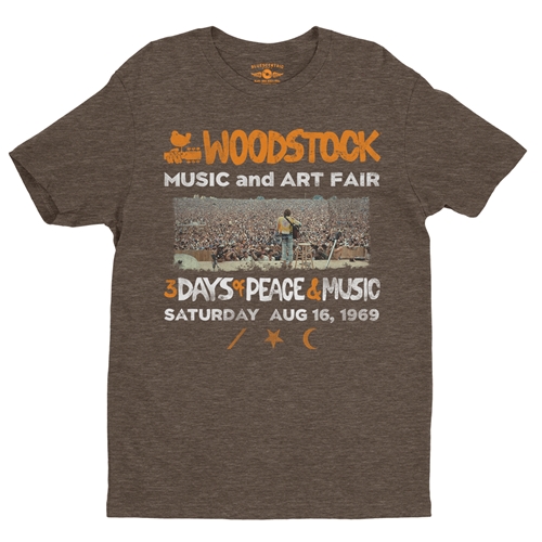 Woodstock Ticket & Symbol Shirt T-Shirt - Lightweight Vintage Style - vintageheatherbrown