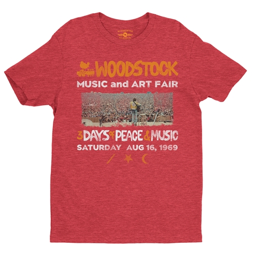 Woodstock Ticket & Symbol Shirt T-Shirt - Lightweight Vintage Style - vintageheatherred