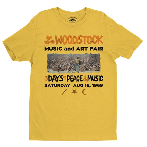 Woodstock Ticket & Symbol Shirt T-Shirt - Lightweight Vintage Style - vintagemaizeyellow