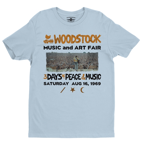Woodstock Ticket & Symbol Shirt T-Shirt - Lightweight Vintage Style - vintagethrowbackblue