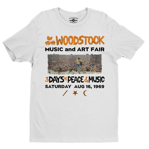 Woodstock Ticket & Symbol Shirt T-Shirt - Lightweight Vintage Style - vintagewhite